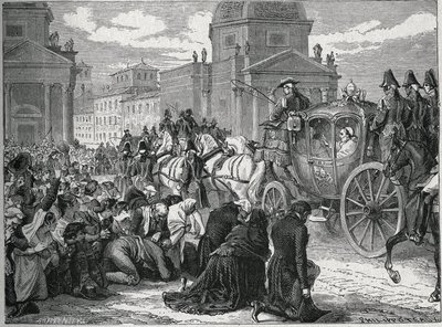 الدخول المظفّر للبابا بيوس السابع (بيو) (1742-1823) في روما (روما) في 24 مايو 1814. نقش القرن التاسع عشر. مجموعة خاصة. بواسطة مجهول مجهول