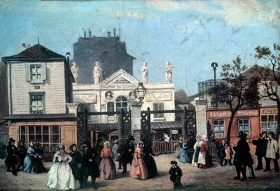 منظر لمسرح لوكسمبورغ يسمى بوبينو ، شارع دي فلوروس في باريس لوحة أنونيموس. 1845 الأحد. 0،16 × 0،22 م باريس ، متحف كارنافالي بواسطة مجهول مجهول