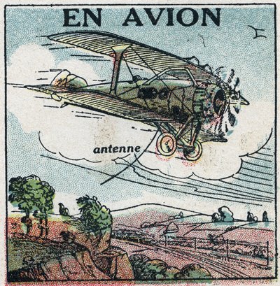 مهاتفة لاسلكية: بالطائرة. رسم توضيحي مجهول عام 1925. مجموعة خاصة. بواسطة مجهول مجهول