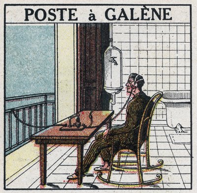 مهاتفة لاسلكية: جهاز راديو في جالين. رسم توضيحي مجهول عام 1925. مجموعة خاصة. بواسطة مجهول مجهول