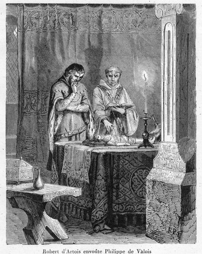 السحر والسحر الأسود: "" اللورد روبرت الثالث من أرتوا (1287-1342) ساحرًا جون من فالوا (يوحنا الثاني ، المعروف باسم جون الصالح) ، ابن الملك فيليب السادس ، على دمية من الشمع في صورته (الفودو) بواسطة مجهول مجهول