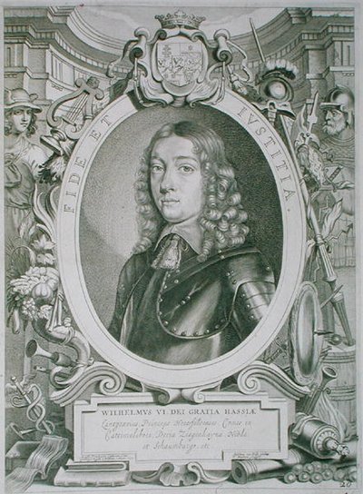 ويليام السادس (1629-63) Landgrave of Hesse-Cassel ، من 'Portraits des Hommes Illustres' ، نقش بواسطة T. Matham ، نُشر عام 1706 (نقش) بواسطة أنسيلموس فان (بعد) هول