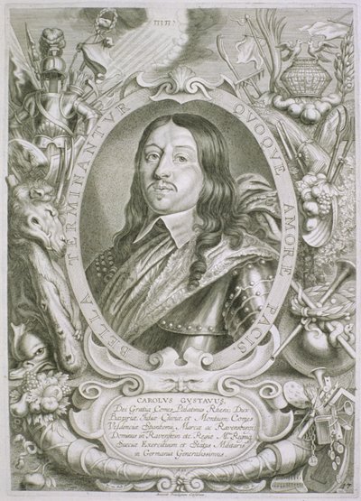 كارل X غوستاف (1622-60) ملك السويد ، من "بورتريهات ديس هومز إيريسز" ، تم نشره عام 1706 بواسطة Anselmus van Hulle