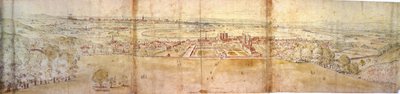 قصر غرينتش ولندن من غرينتش هيل ، c.1544 (قلم وحبر وطباشير ومرحاض على ورق) بواسطة Anthonis van den Wyngaerde