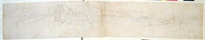 قصر غرينتش ، حوالي 1544 (قلم وحبر وقلم رصاص على ورق) بواسطة Anthonis van den Wyngaerde