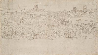 بانوراما لندن كما تُرى من ساوثوارك: بيلنجسجيت إلى تاور وارف ، 1554 بواسطة Anthonis van den Wyngaerde
