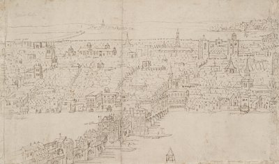 بانوراما لندن كما تراه من ساوثوارك: جسر لندن ، 1554 بواسطة Anthonis van den Wyngaerde