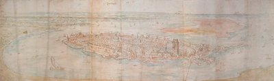منظر بانورامي لدوردريخت من نقطة مرتفعة إلى الغرب ، 1545 بواسطة Anthonis van den Wyngaerde