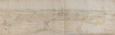 منظر بانورامي لـ s'Hertogenbosch Den Haag من نقطة مرتفعة إلى الجنوب الغربي ، c1545-50. بواسطة Anthonis van den Wyngaerde