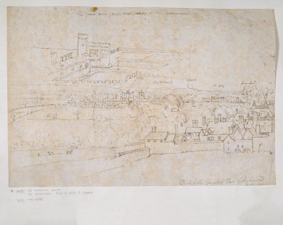 ورقة دراسات عن قصور هامبتون كورت وريتشموند والريف المحيط بواسطة Anthonis van den Wyngaerde