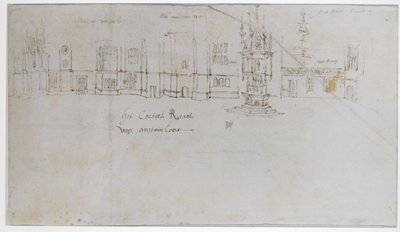 The Fountain Court، Hampton Court Palace، c.1544 (قلم وحبر وقلم رصاص على ورق) بواسطة Anthonis van den Wyngaerde