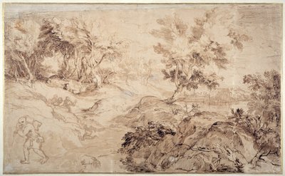 Landscape in the Manner of Titian (pen & ink on paper) بواسطة أنتوني فان ديك
