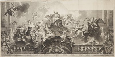 تصميم اللوحة المركزية للسقف للمعرض الكبير في القصر الملكي ، نقشها نيكولا هنري تارديو (1674-1749) بواسطة أنطوان (بعد) كويبل