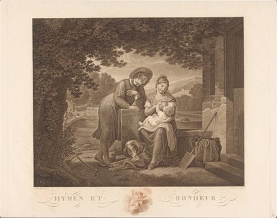عائلة شابة مع كلب Hymen et Bonheur (العنوان على الكائن) بواسطة أنطوان كلود فرانسوا فيليري