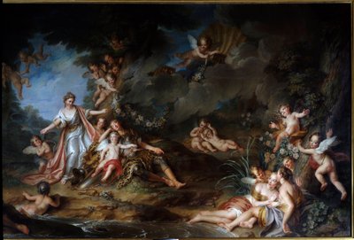 الساحر Armide الذي يريد طعن Renaud سيتنازل إلى Love (يُطلق عليه أيضًا "The Sleep of Renaud"). رسم توضيحي لمشهد من "القدس ديليفري" (La gerusalemme liberata) لتوركواتو تاسو (المعروف باسم القدح). لوحة تشارلز أنطوان كويبل (16 بواسطة انطوان كويبل
