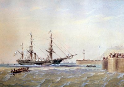 عادت السفينة ذات العجلات إلى ميناء لوهافر في القرن التاسع عشر لوحة مائية بقلم أنطوان ديزاير هيرولت (1802-1853) في القرن التاسع عشر في باريس ، متحف لا مارين بواسطة أنطوان ديزاير هيرولت