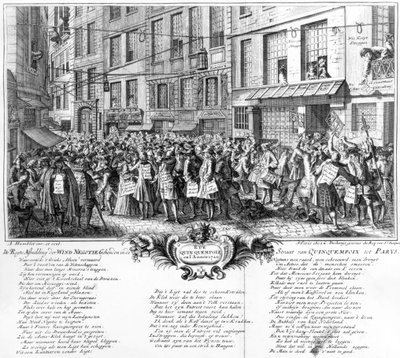 مستثمرون أمام مقر بنك رويال في شارع كوينكامبوي ، باريس ، 1720 بواسطة أنطوان همبلوت