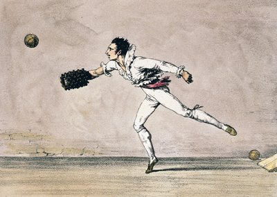 لعبة الكرة ، بواسطة أنطوان جان بابتيست توماس (1791-1834) ، مطبوعة حجرية ملونة من عام واحد في روما ومحيطها بواسطة أنطوان جان بابتيست توماس