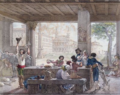 نزل في روما ، محفور من قبل فرانسوا ألكسندر فيلان (1798-1884) c.1820-30 بواسطة أنطوان جان بابتيست توماس
