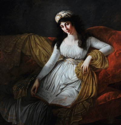 صورة مدام فرافيغا (نقش على كتاب "In qual barbaro momento recitativo by D. Cimarosa") (زيت على قماش) بواسطة أنطوان جان جروس
