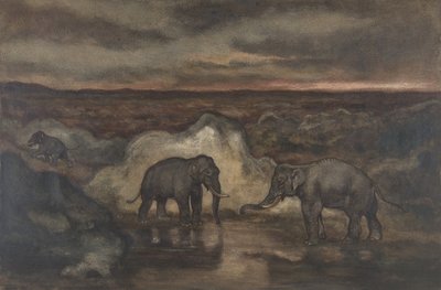 الأفيال بجوار بركة ، 1810-1875. بواسطة أنطوان لويس باري