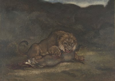 الأسد يلتهم فريسة ، 1810-1875. بواسطة أنطوان لويس باري
