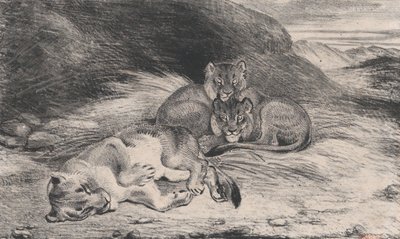 اللبؤة والأشبال ، ربما عام 1832. بواسطة أنطوان لويس باري