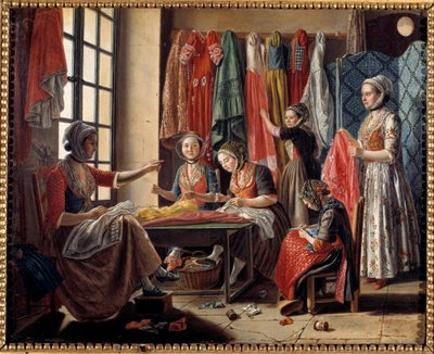 ورشة خياطة في آرل عام 1760 رسم أنطوان راسبال (1738-1811) 1760 آرل ، متحف ريتو بواسطة أنطوان راسبال