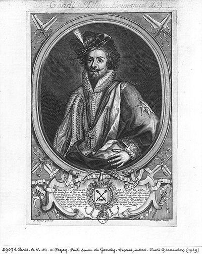 فيليب إيمانويل دي جوندي (1581-1662) ماركيز دي بيل-آيل ، نقشها كلود دوفلوس (1665-1727) بواسطة أنطوان بعد بيزي