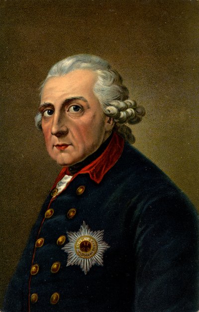 تاريخ. ألمانيا. فريدريك الثاني الكبير. رسم توضيحي مستوحى من صورة لأنطون غراف (1780)، ألمانيا، حوالي 1900 (بطاقة بريدية) بواسطة انطون (بعد) غراف