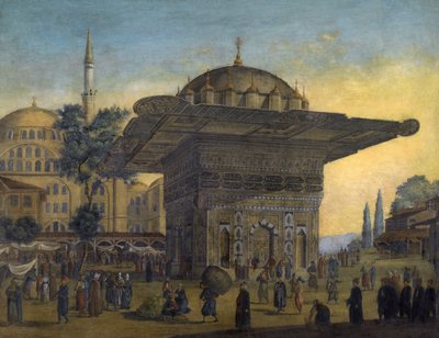 "" منظر نافورة Tophane (Top Hane) ، اسطنبول ، تركيا "لوحة رسمها أنطوان إجناس ميلينغ (1763-1831) 1819 مجموعة خاصة بواسطة انطون اجناز ميلينج