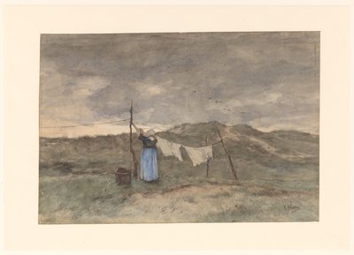 امرأة على خط الغسيل في الكثبان الرملية بواسطة Anton Mauve