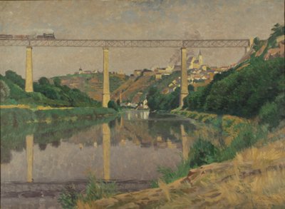 السلوفينية: مدينة بها جسر للسكك الحديدية بواسطة انطون نوفاك