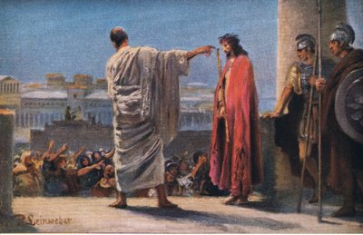 يسوع قبل بيلاطس ، من قصة هولبرتس للكتاب المقدس التي نشرتها شركة جون وينستون ، 1932 بواسطة انطون روبرت لينوير