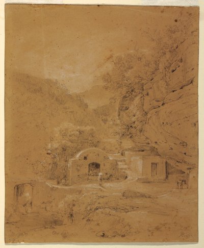 رسم، منظر طبيعي بين نابولي وساليرنو، 1820-1830 بواسطة انطون سيمينك بيتلو
