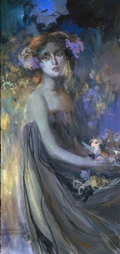 Lady with flowers بواسطة أنطونيو أمبروجيو ألسياتي