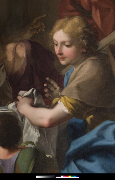 "القديس غريغوريوس الكبير على طاولة مع تنكر يسوع في بيليرين" (التفاصيل) 1729-1731 (لوحة) بواسطة أنطونيو باليسترا