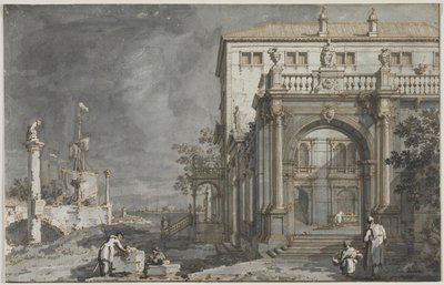 Capriccio: قصر مع فناء بجانب البحيرة ، ج. 1750-1755. بواسطة قناة جيوفاني أنطونيو (كاناليتو)