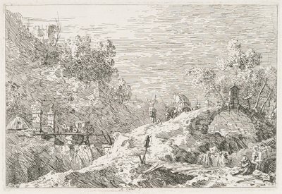 المناظر: منظر جبلي بخمسة جسور ، 1735-1746. بواسطة قناة جيوفاني أنطونيو (كاناليتو)