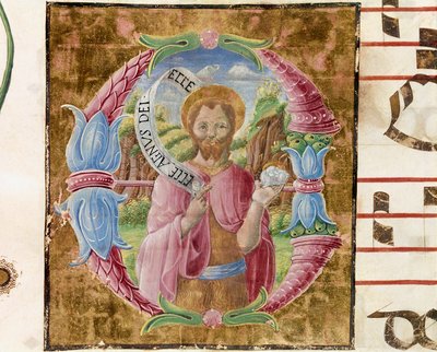 القديس يوحنا المعمدان Lettrine منارة من قبل أنطونيو Cicognari. التفاصيل من antiphonary. 1483. كريموني ، كورال 4 ، باب الكاتدرائية بواسطة أنطونيو سيكوجنارا