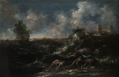 المناظر البحرية مع صياد يسحب الشباك بواسطة Antonio Francesco Peruzzini