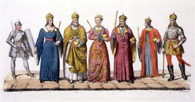 قادة وملوك المجر ، من Le Costume Ancien et Moderne بقلم Jules Ferrario ، نُشر حوالي 1820s-30s (لون ليثو) بواسطة أنطونيو لانزاني