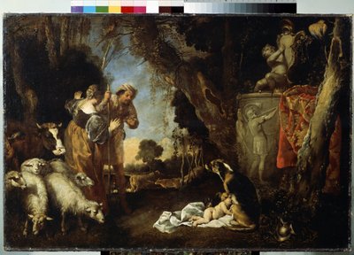 طفولة الملك كورش (طفولة الملك كورش). كورش الثاني أو كورش الكبير (حوالي 559 قبل الميلاد -529 قبل الميلاد) ، مؤسس الإمبراطورية الفارسية. الرضيع يأخذه كلب ويرعايه. لوحة لأنطونيو ماريا فاسالو (حوالي 1620-1664 / 1673). ح بواسطة Antonio Maria Vassallo