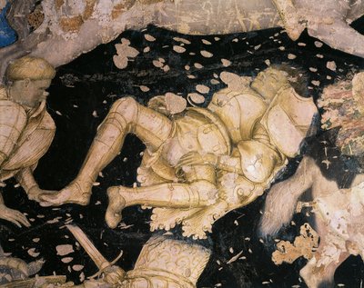 موضوع Chivalresque ، تفاصيل من Tournament-Battle of Louvezerp ، بواسطة أنطونيو بيسانيلو (1395-1455) ، لوحة جدارية. Palazzo Ducale في مانتوفا. بواسطة أنطونيو بيسانيلو