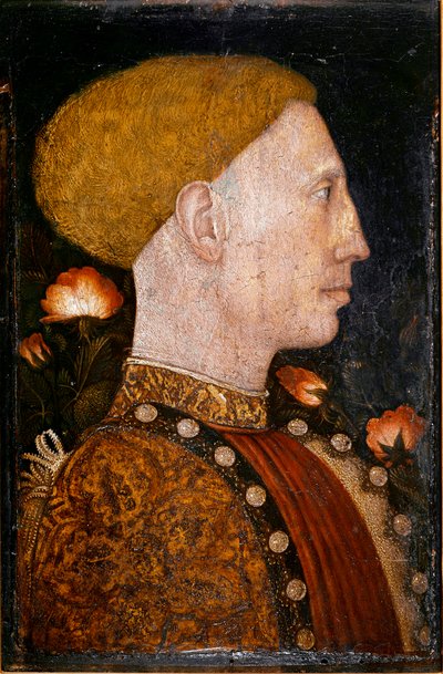 صورة ليونيل ديستي (ليونيلو ديستي) (ليونيللو) (1407-1450) ، دوق فيرارا. رسم أنطونيو بيسانو ديت إيل بيزانيلو (1380-1455) زيت على خشب. قاتمة: 28x19 سم. بيرغامو ، أكاديمية كارارا. بواسطة أنطونيو بيسانيلو