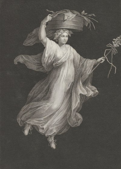 قطيفة تحمل سلة كبيرة على رأسها وتحمل عصا في حديقتها ... ، كاليفورنيا. 1795-كاليفورنيا. 1820. بواسطة أنطونيو ريتشياني