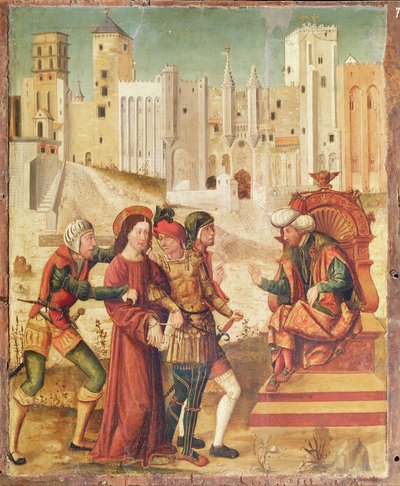 المسيح قبل هيرودس ، اللوحة اليسرى من Retable of the Passion ، 1517-20 (تمبرا على اللوحة) بواسطة أنطونيو رونزن