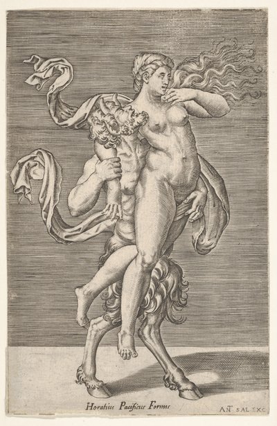 ساتير يحمل حورية ، ذراعه اليمنى ملفوفة حول رقبة الساتير ، مع ... ، كاليفورنيا. 1505-62. بواسطة أنطونيو سالامانكا
