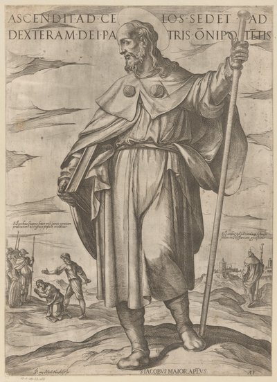 De heilige Jakobus de Meerdere من صعد إلى السماء يجلس عن يمين الله أبي القدير (اللقب على الشيء) المسيح ، ماري إن دي الرسول (عنوان السلسلة) بواسطة انطونيو تمبيستا