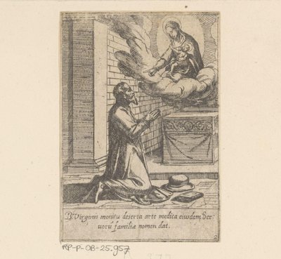 De heilige Philippus plaast zich onder de hoede van Maagd Maria هيت ليفين فان فيليبوس بينيتيوس (عنوان المسلسل) حياة B. Philippi Benicius Florent. اورد. خادم ب. مريم العذراء (عنوان السلسلة) بواسطة انطونيو تمبيستا